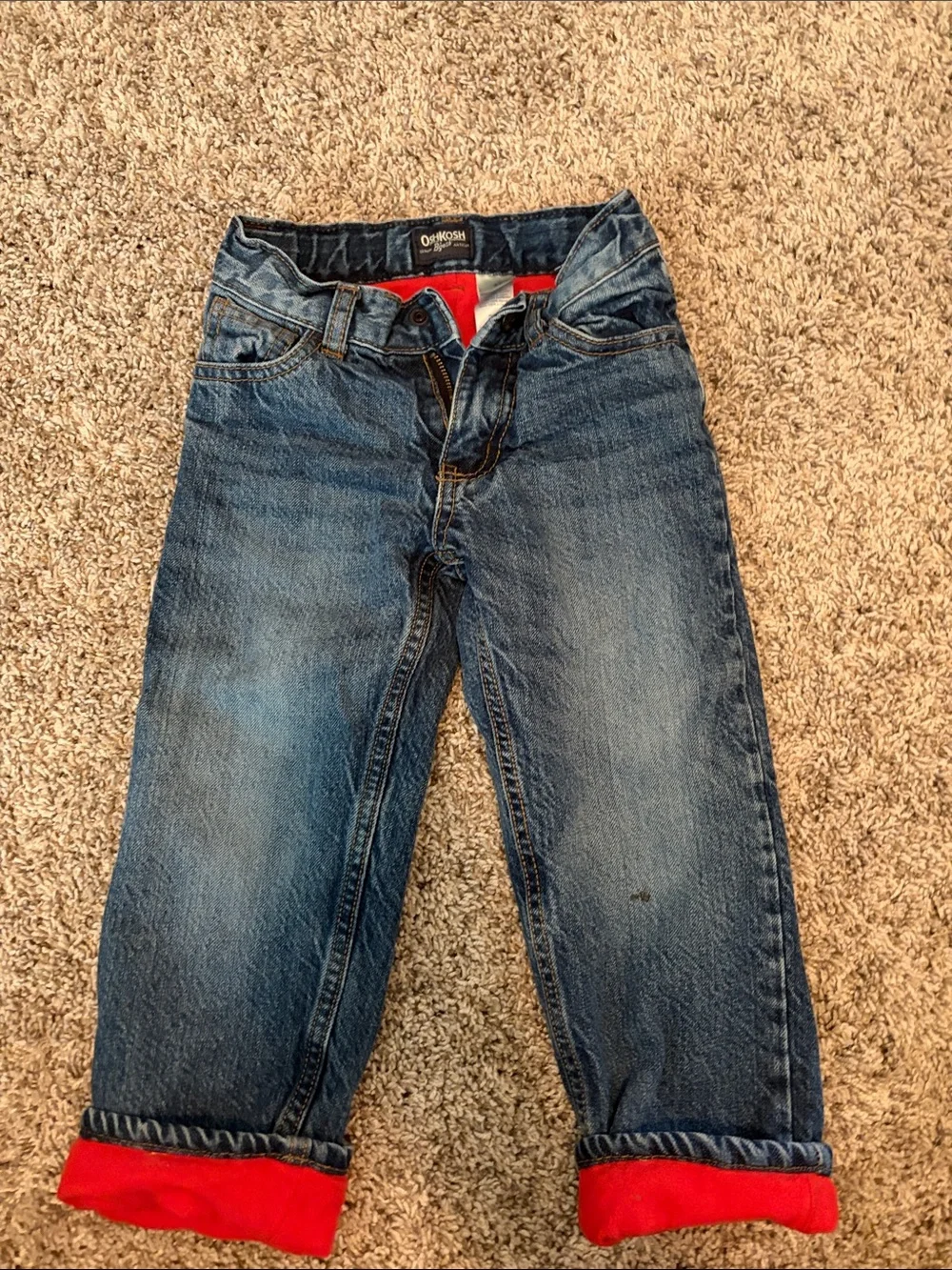 OshKosh B'gosh Boys Blue Denim Jeans with Red Cuffs
